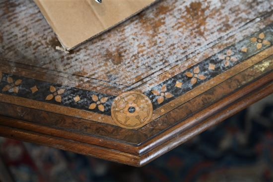 Attributed to A.W.N.Pugin. A Victorian gothic revival marquetry inlaid walnut library table, W.6ft D.3ft H.2ft 5in.